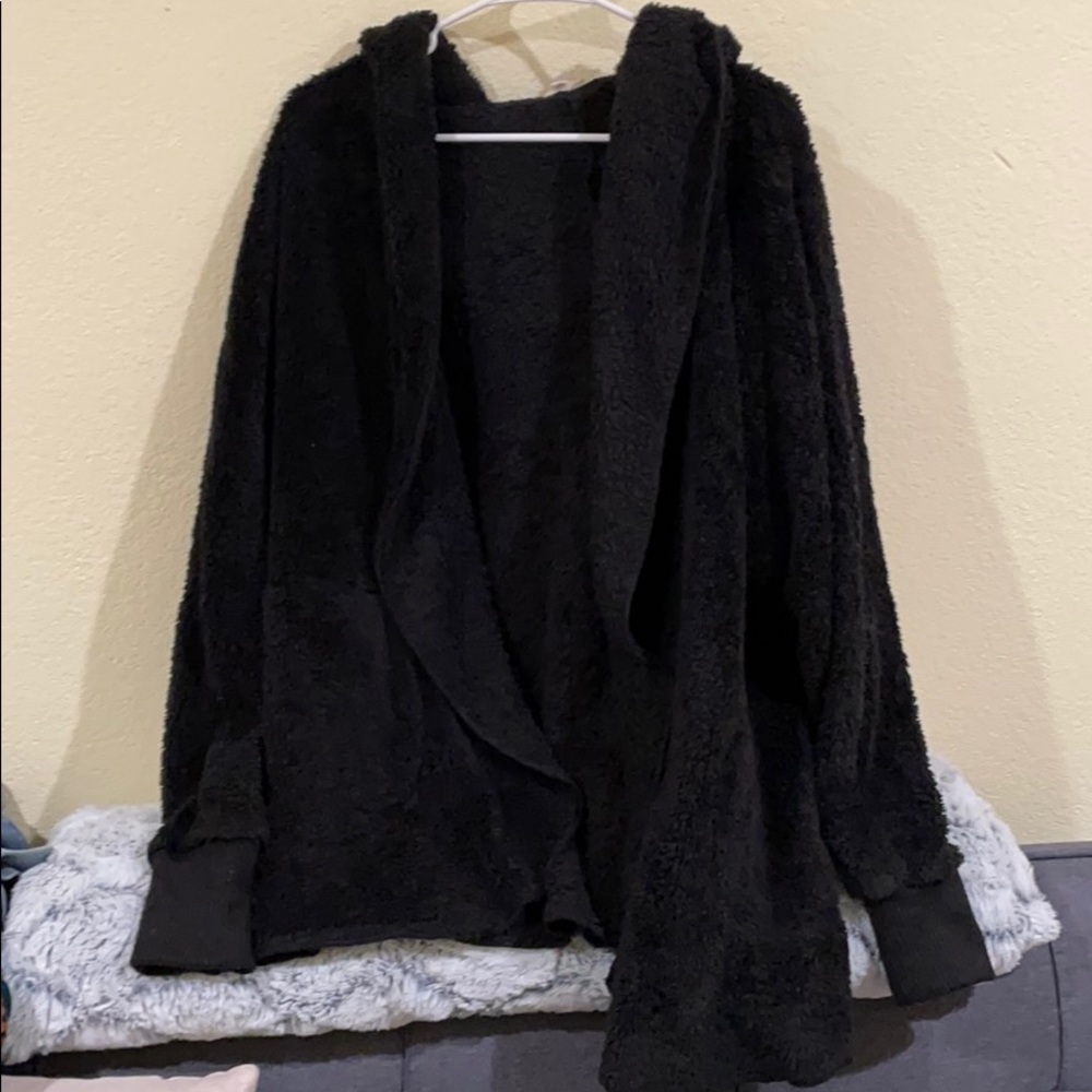 Black Faux Fur Over Sized Cardigan